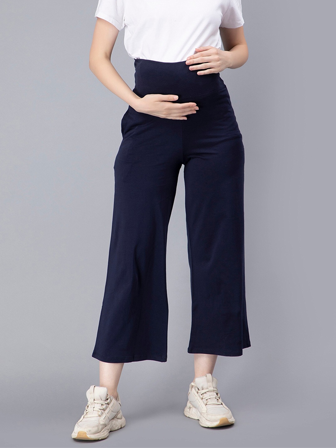 

NIGHTSPREE Wide Leg Cotton Maternity Palazzos, Navy blue
