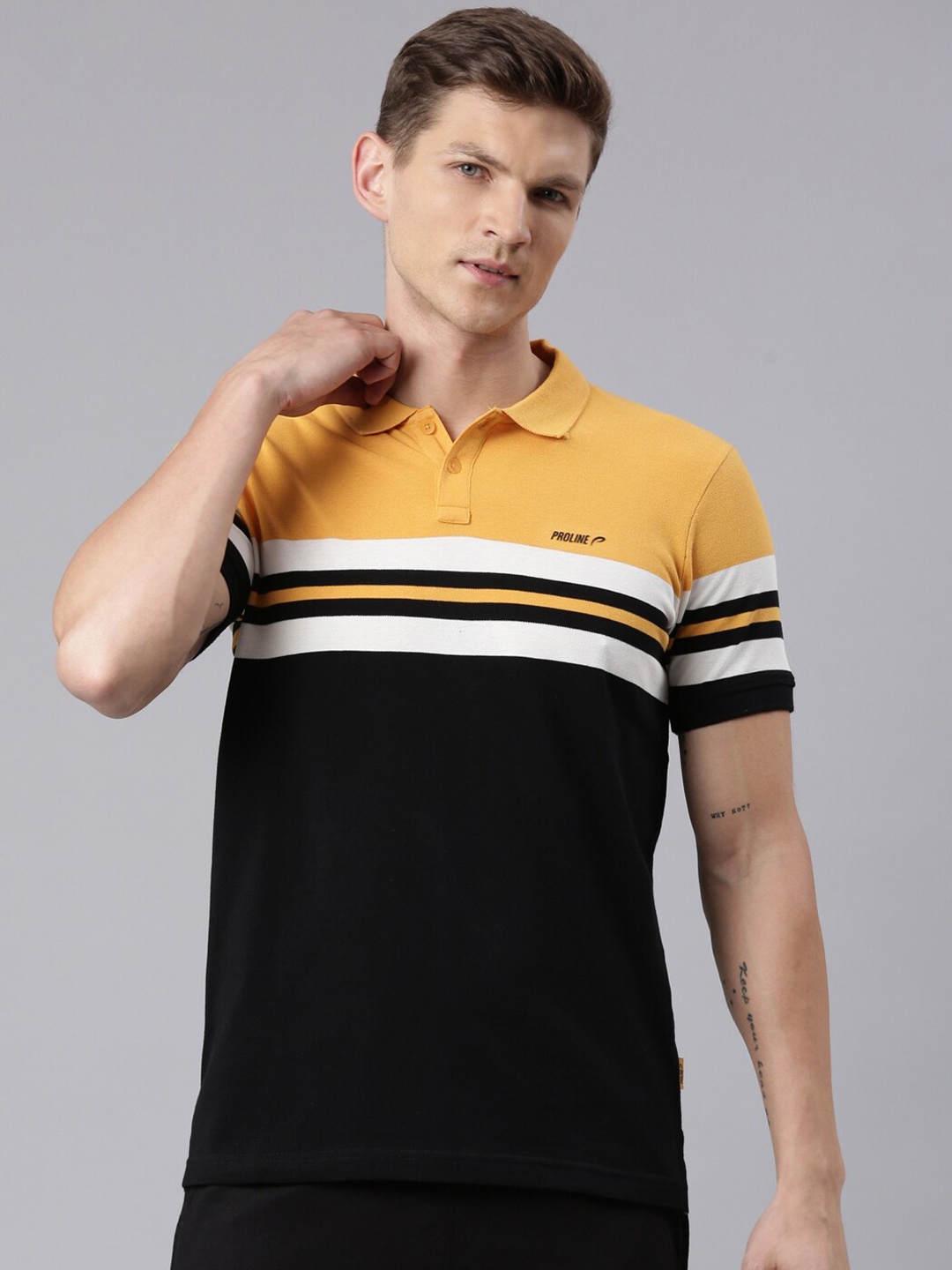 

Proline Striped Polo Collar Short Sleeves Cotton Regular Fit T-shirt, Red