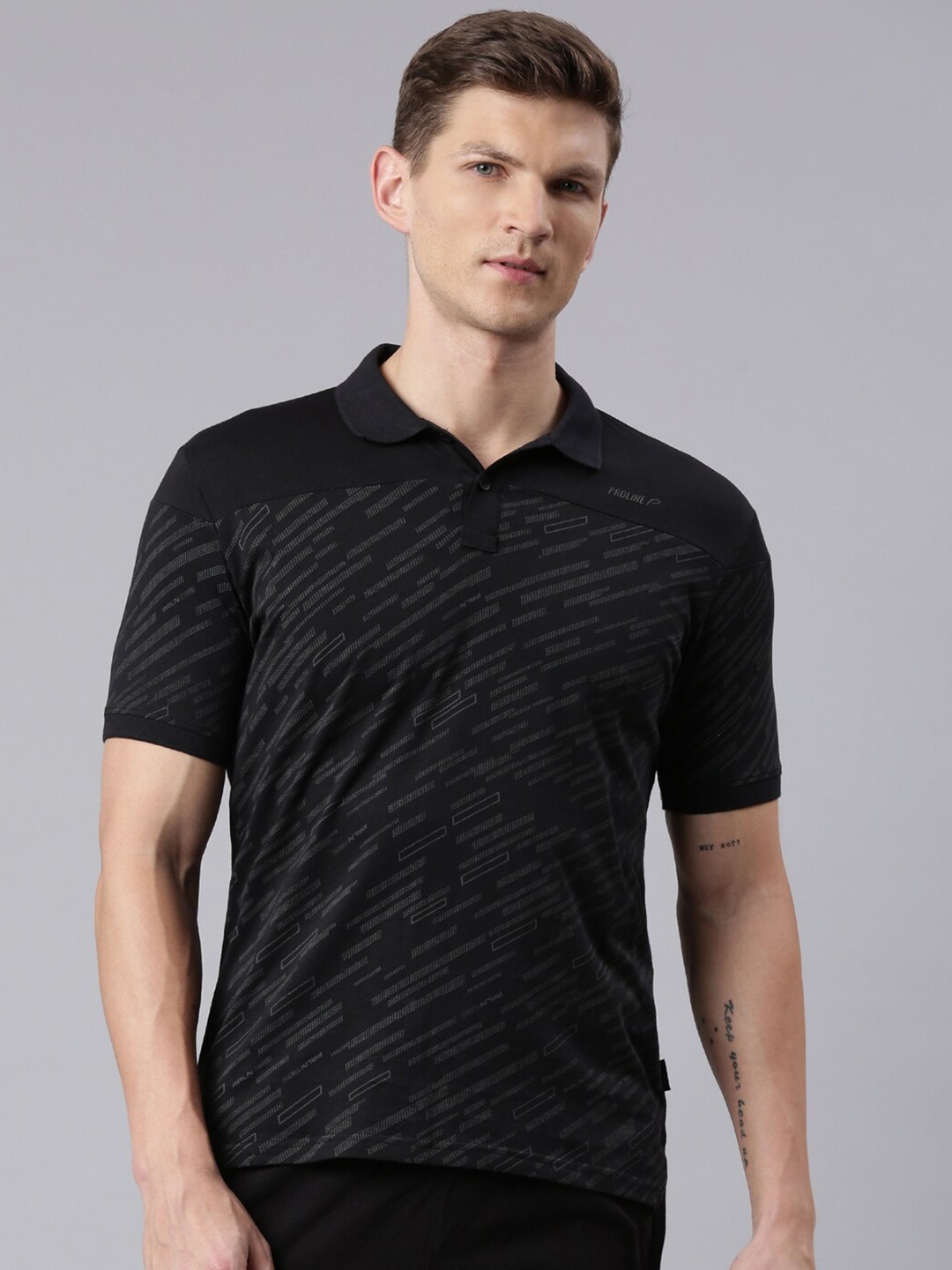 

Proline Polo Collar Short Sleeves Abstract Printed Cotton Regular Fit T-shirt, Black