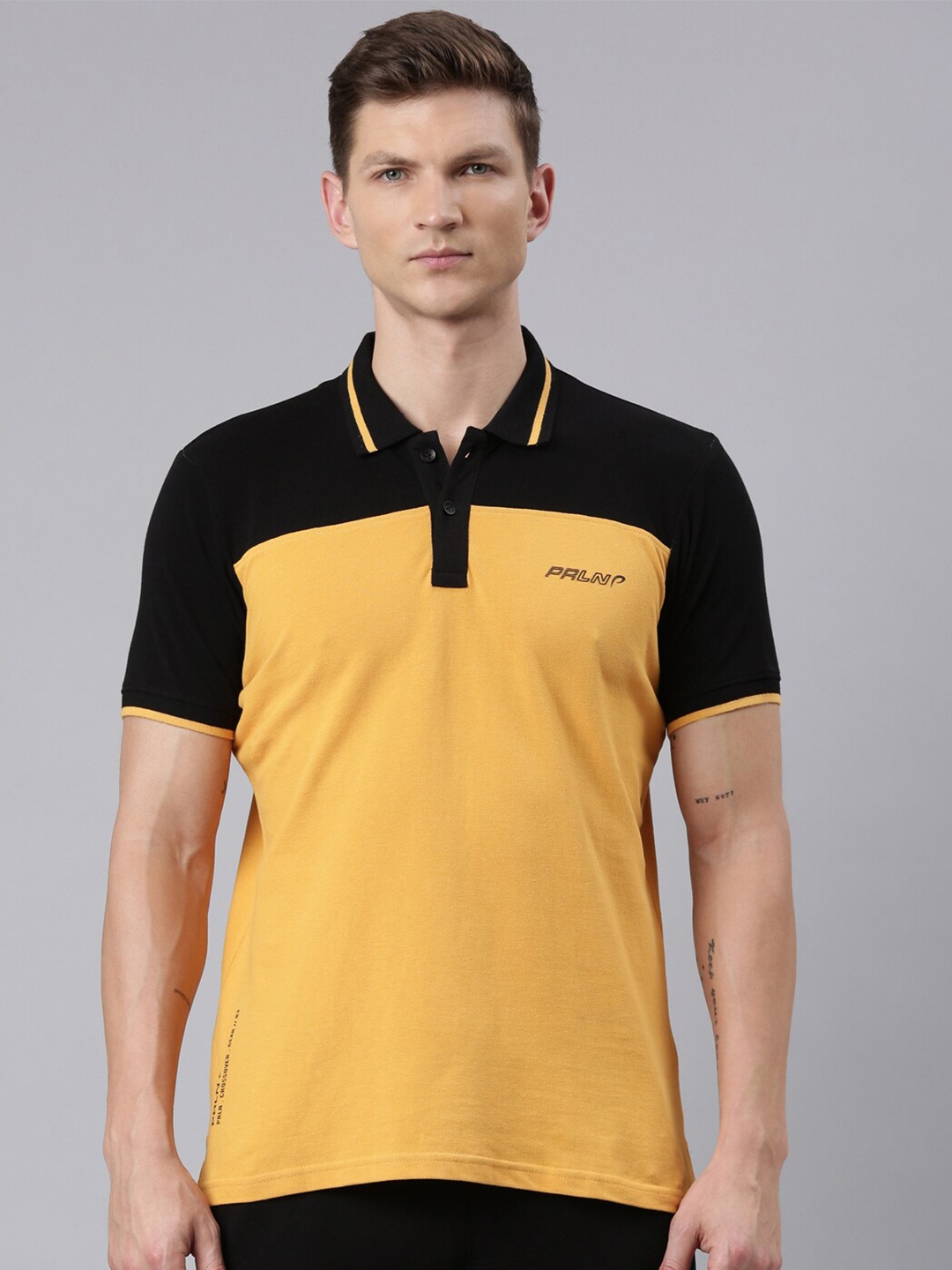 

Proline Polo Collar Short Sleeves Colourblocked Cotton Regular Fit T-shirt, Yellow