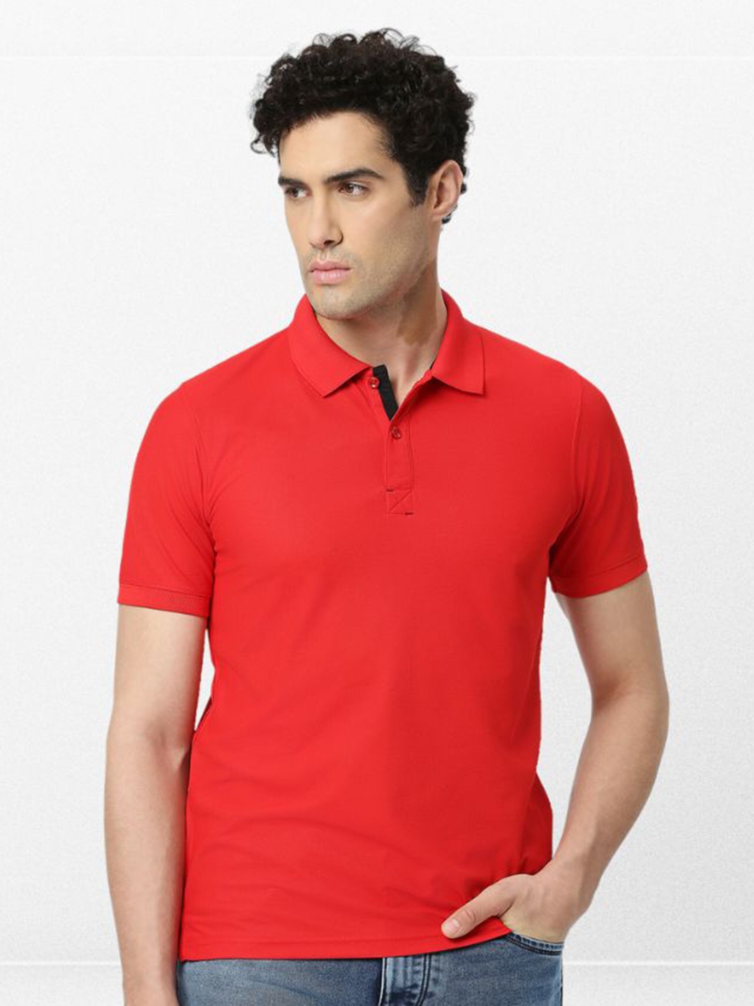 

playR Self Design Polo Collar Short Sleeves Dri-FIT T-shirt, Red