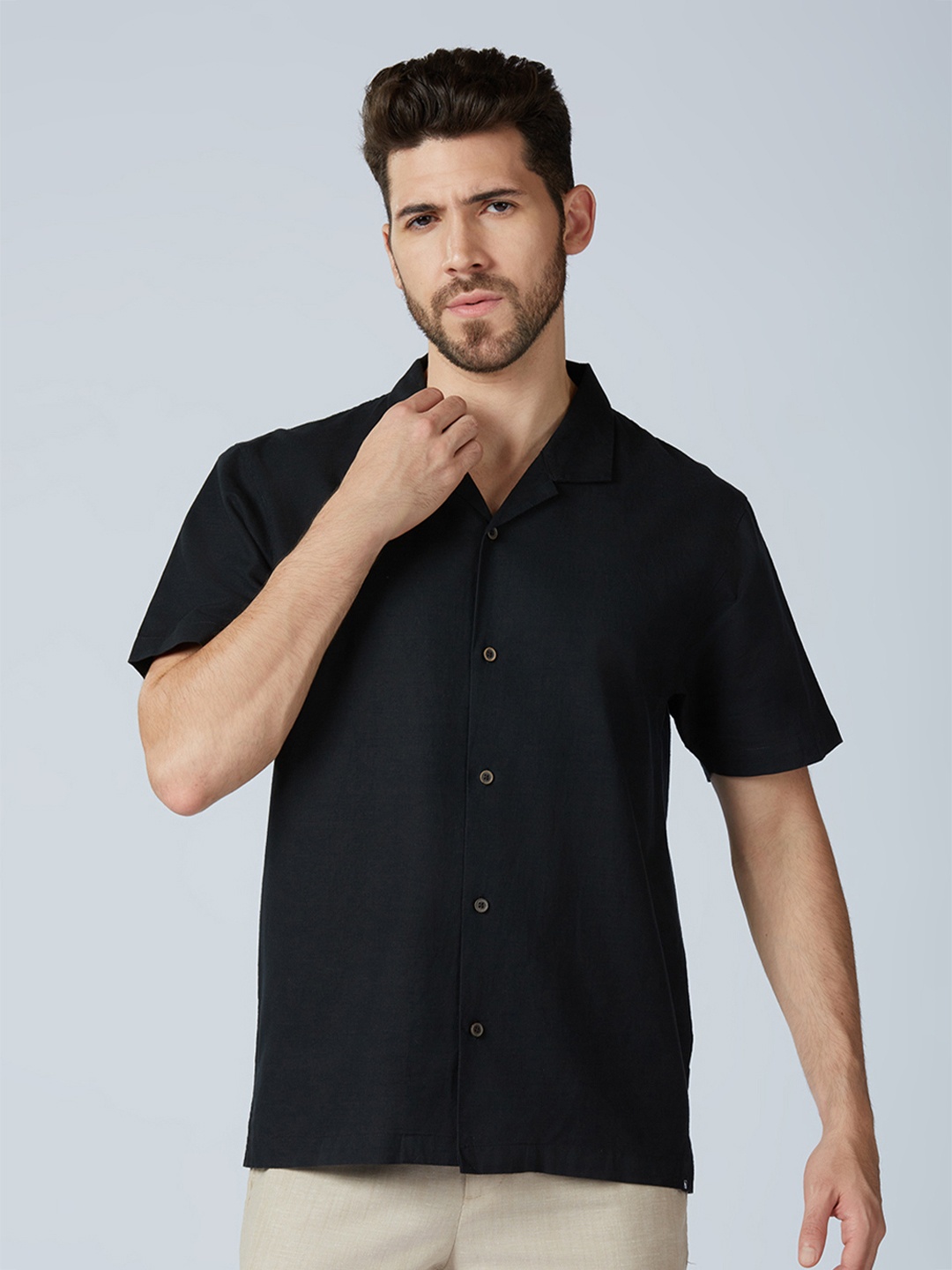 

ONEMILE Classic Cuban Collar Casual Shirt, Black
