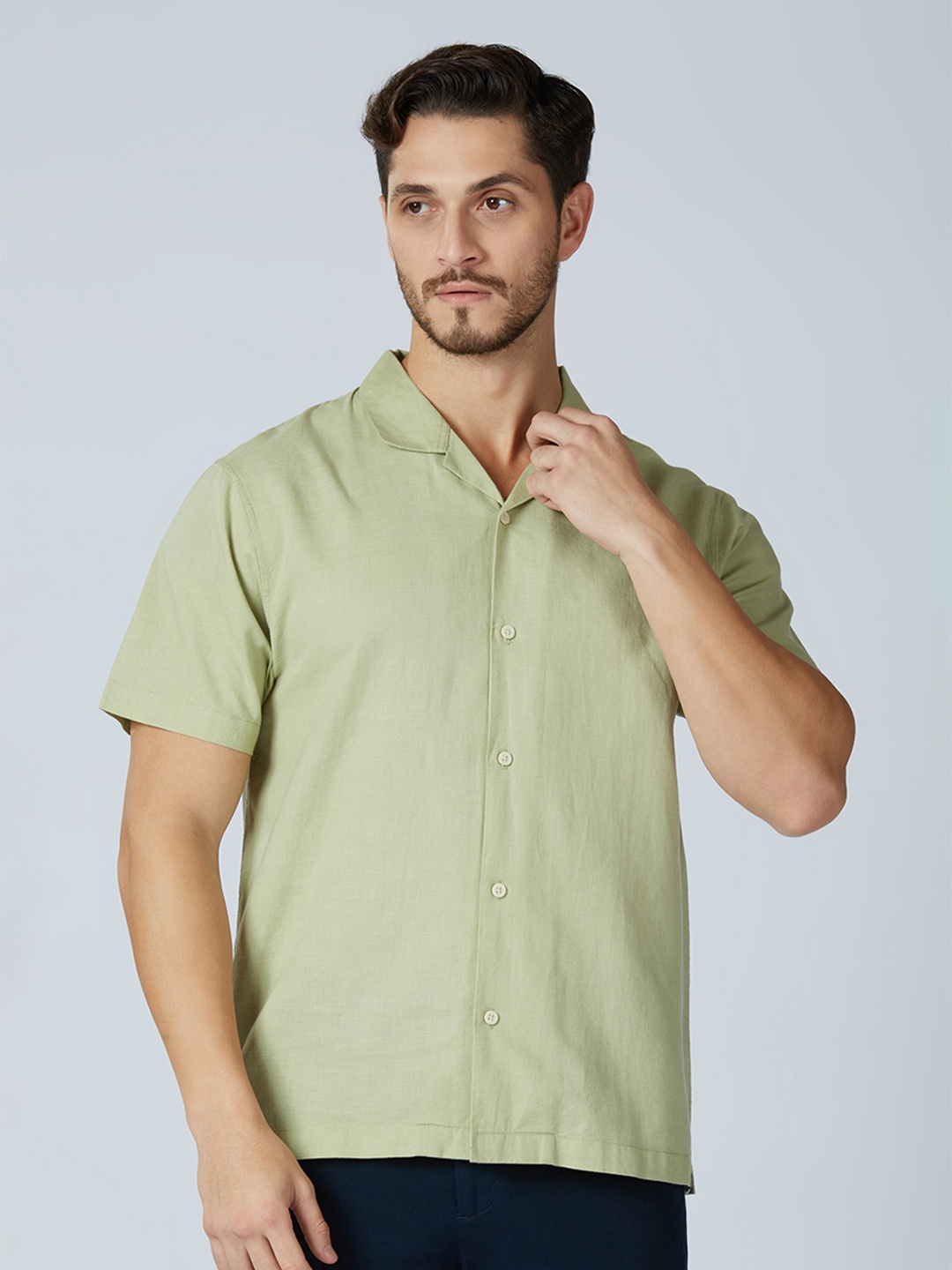

ONEMILE Classic Cuban Collar Casual Shirt, Green