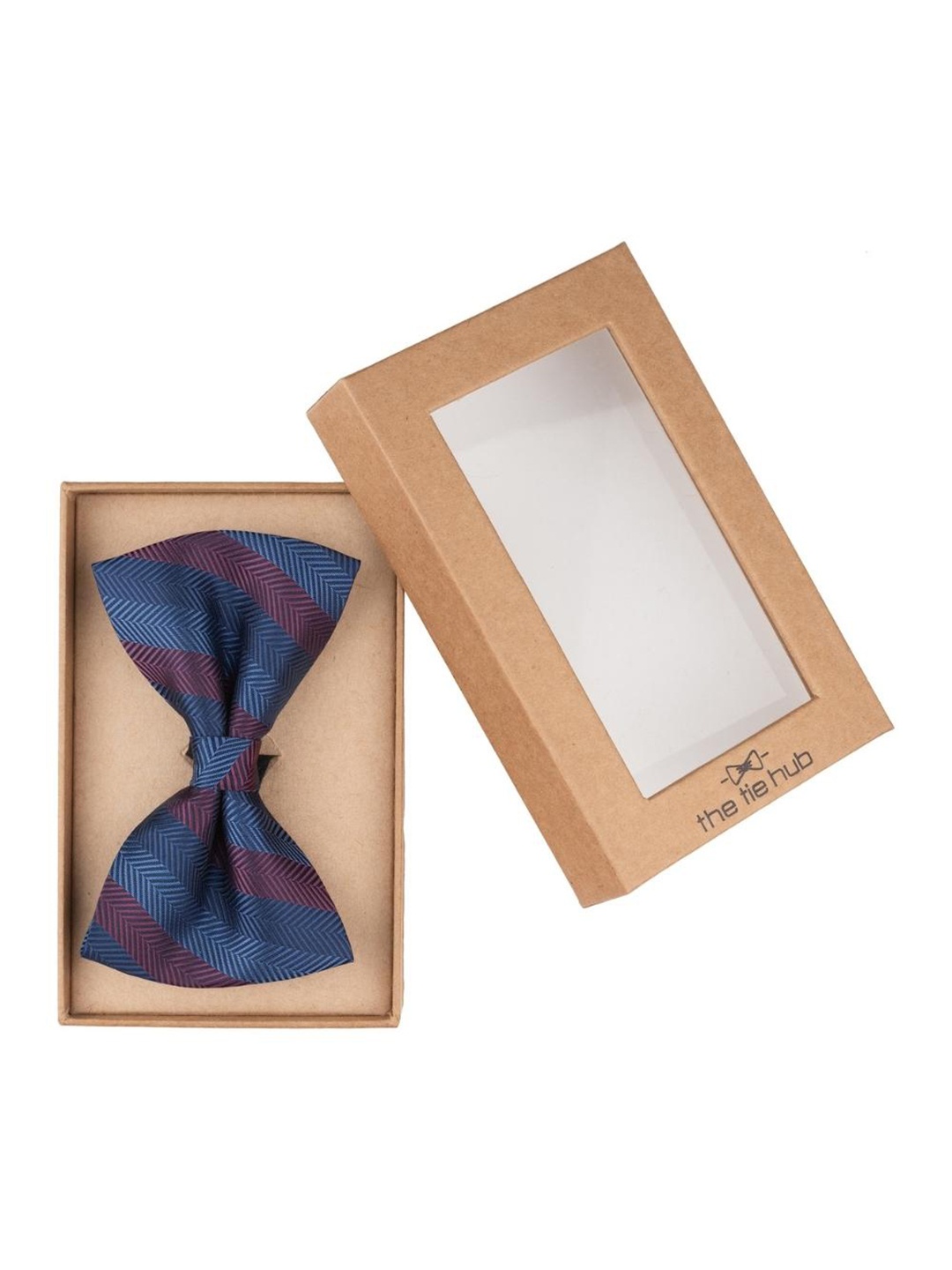 

The Tie Hub Men Striped Microfiber Bow Tie, Blue