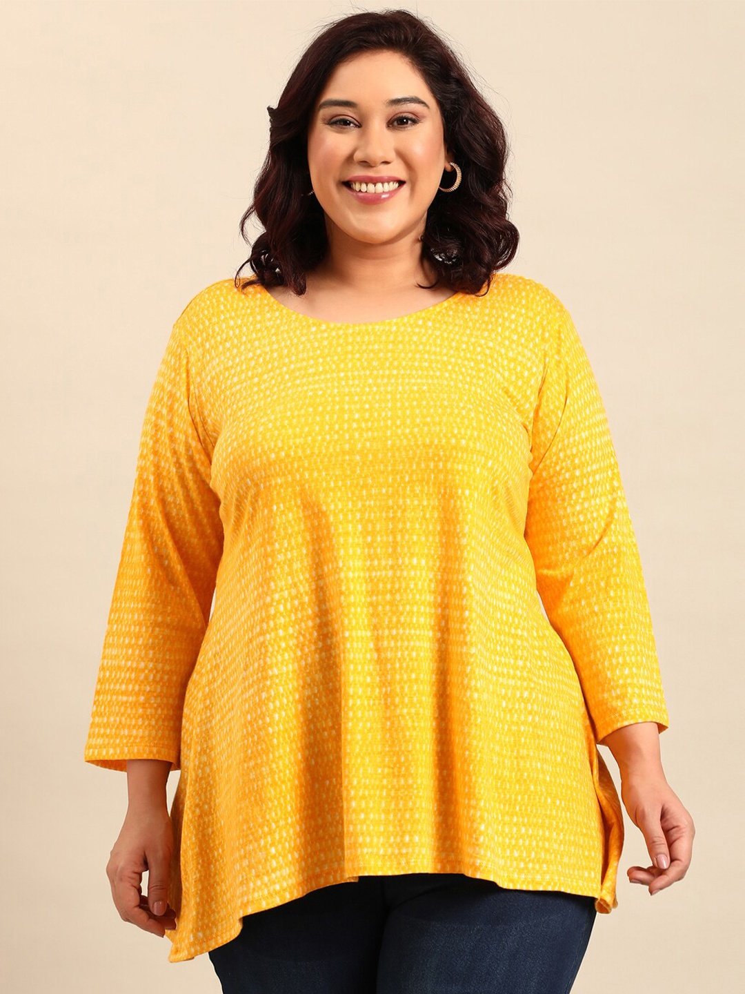

The Pink Moon Self Design Long Sleeves Round Neck Cotton T-shirt, Yellow