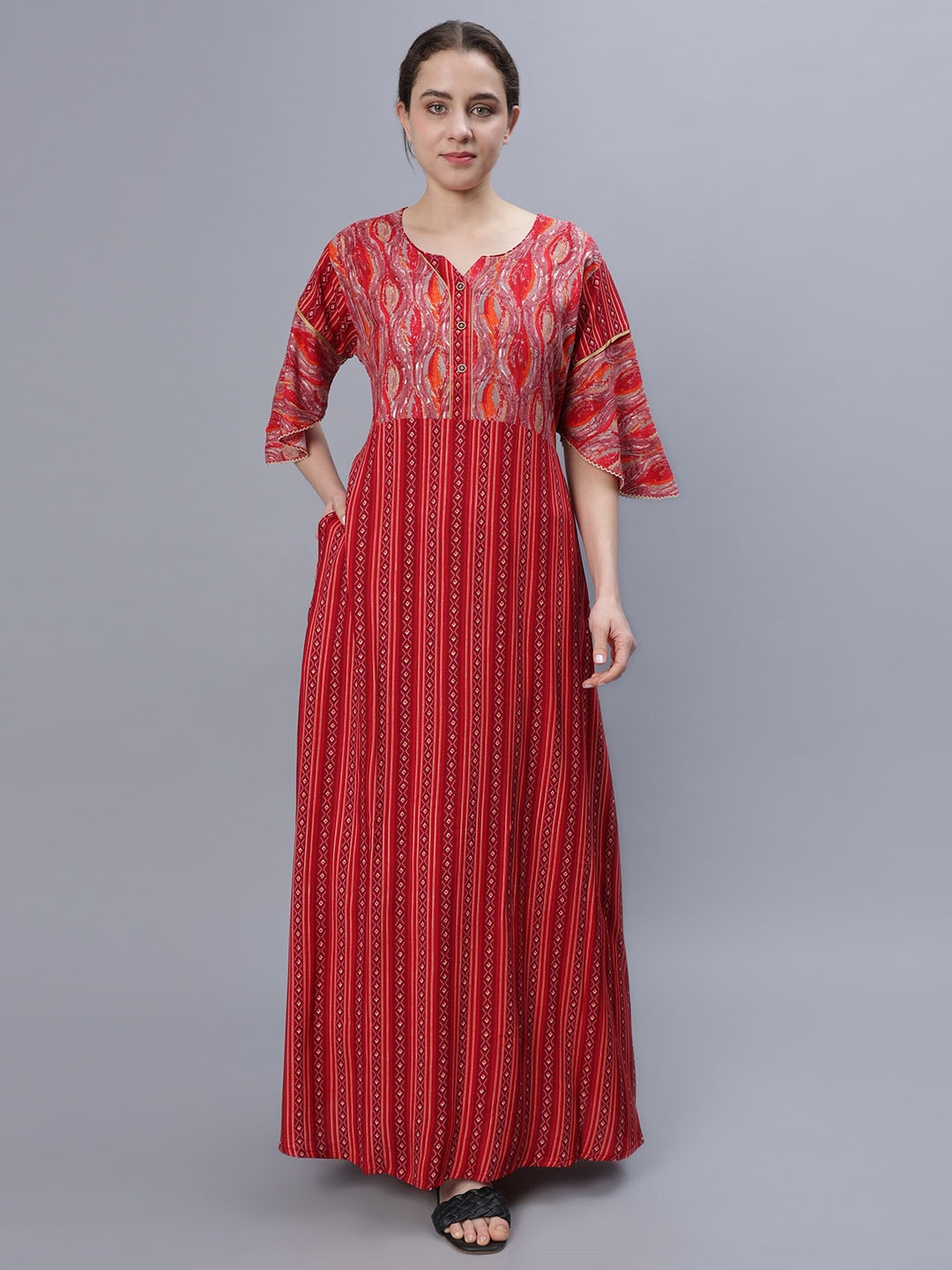 

NIGHTSPREE Printed Cotton Maxi Nightdress, Red
