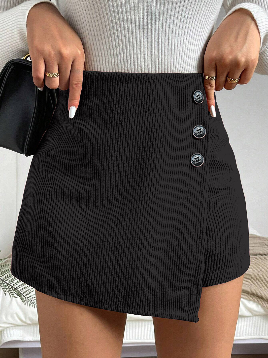 

RAJOVATI Pencil Front Slit Mini Skirts, Black