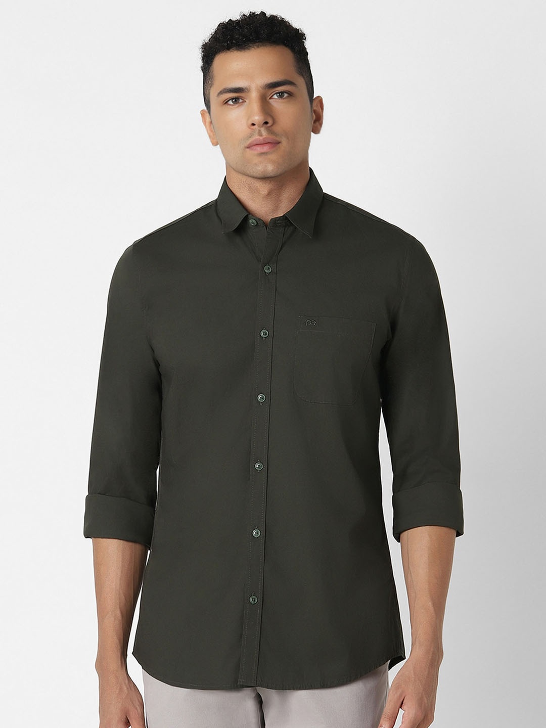

Peter England Casuals Slim Fit Spread Collar Casual Shirt, Olive