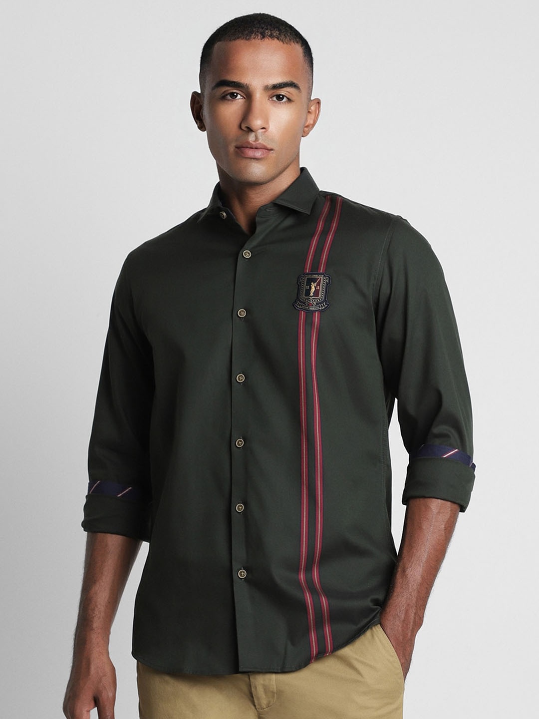

Peter England Casuals Slim Fit Cotton Casual Shirt, Olive