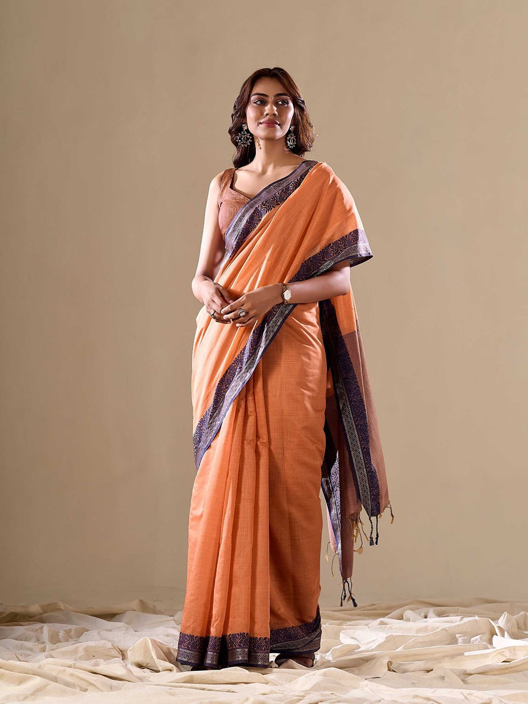 

MS RETAIL Pure Cotton Saree, Orange