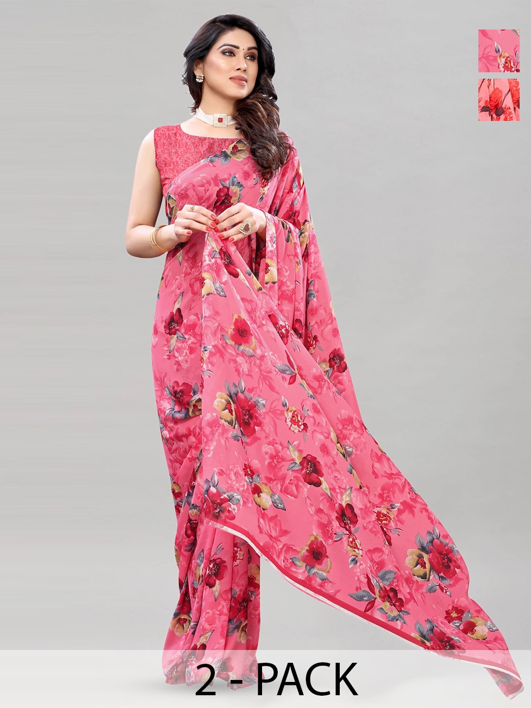 

MS RETAIL Floral Poly Georgette Saree, Pink