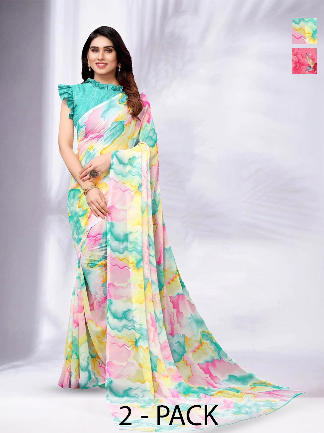 

MS RETAIL Floral Poly Georgette Saree, Pink