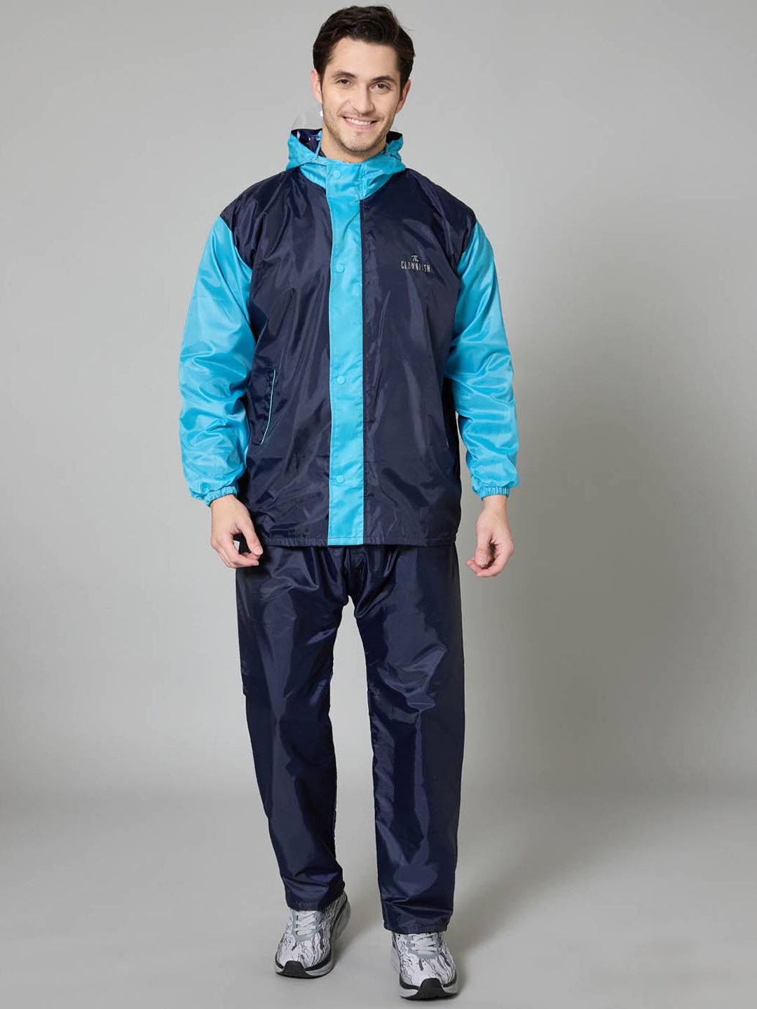 

THE CLOWNFISH Colourblocked Waterproof Double Layer Rain Suit, Blue