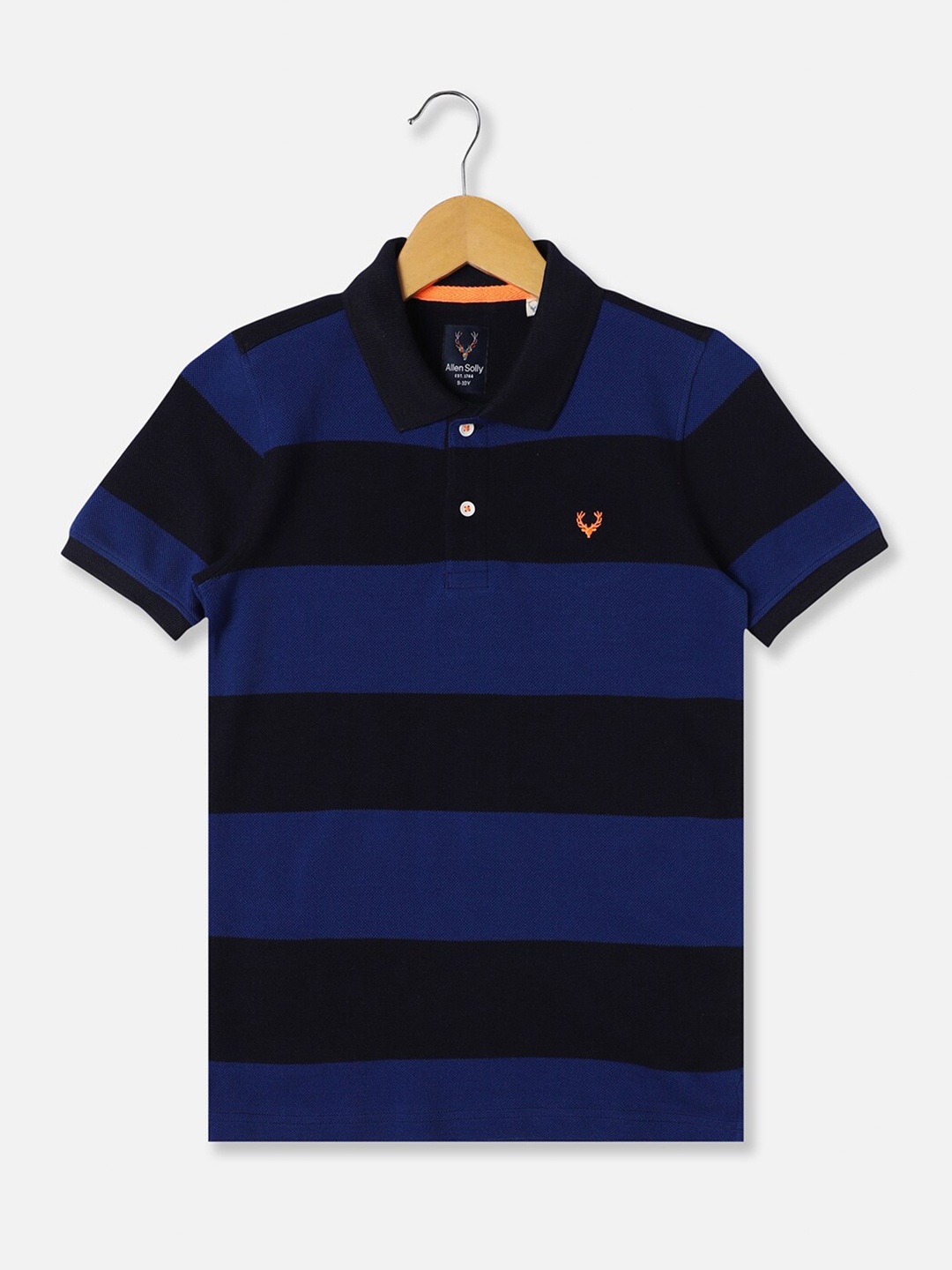 

Allen Solly Junior Boys Striped Polo Collar Cotton Casual T-shirt, Navy blue