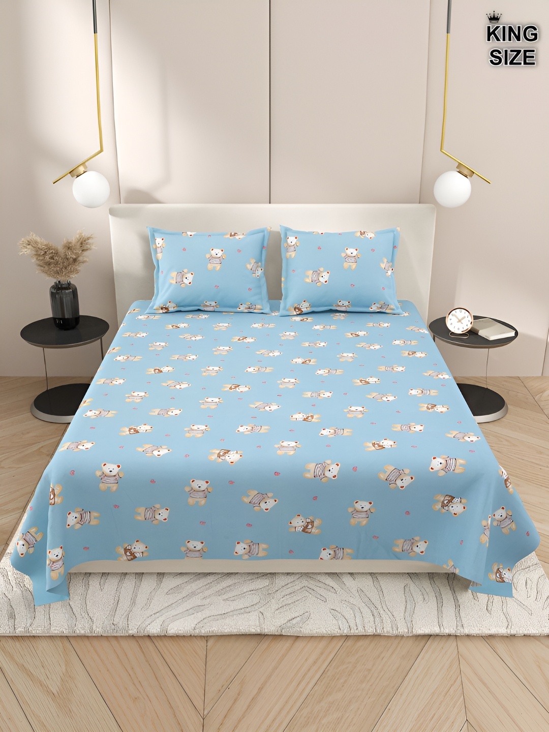 

DREAM WEAVERZ Blue & Beige Graphic 220 TC Cotton King Bedsheet With 2 Pillow Covers