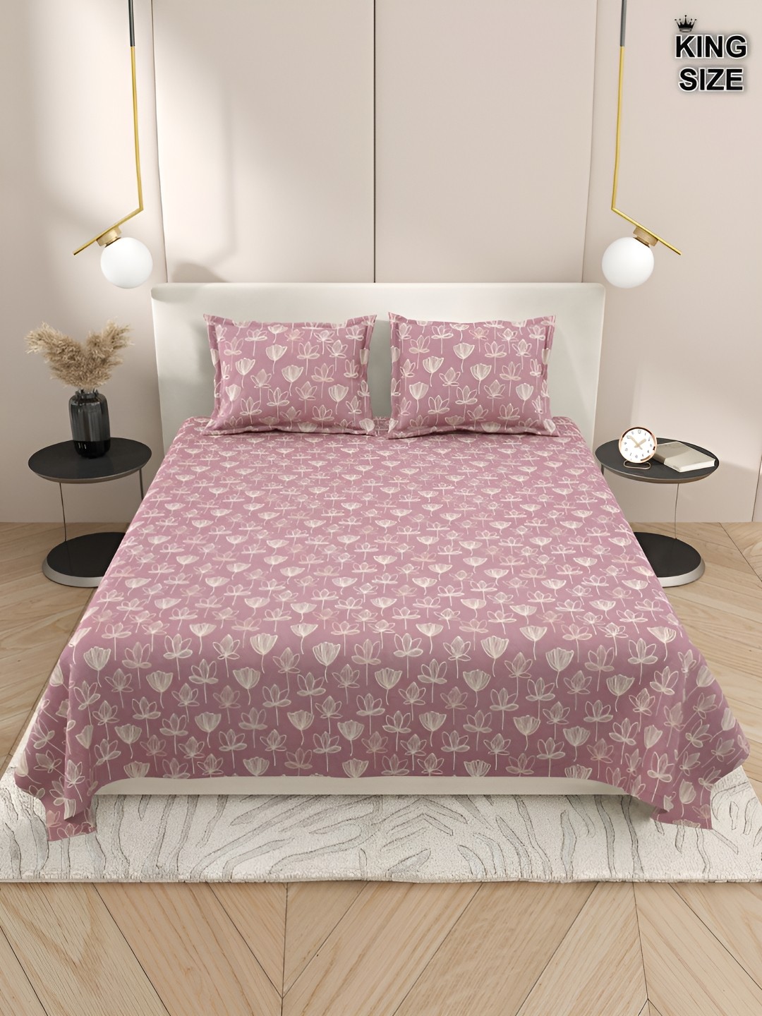

DREAM WEAVERZ Maroon & White Floral 220 TC Cotton King Bedsheet with 2 Pillow Covers
