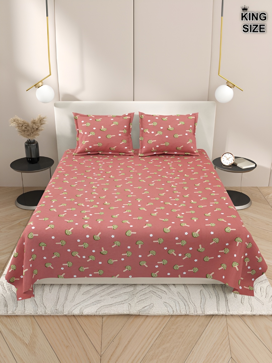 

DREAM WEAVERZ Maroon & Green Graphic 220 TC Cotton King Bedsheet with 2 Pillow Covers