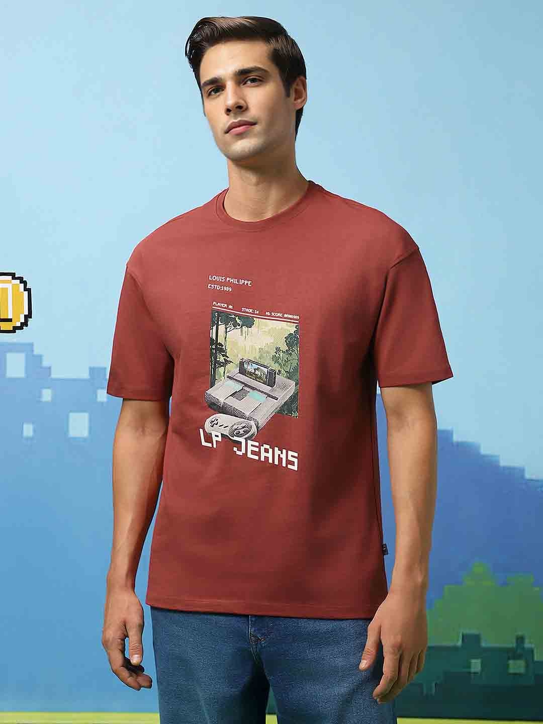 

Louis Philippe Jeans Typography Printed Cotton T-shirt, Red