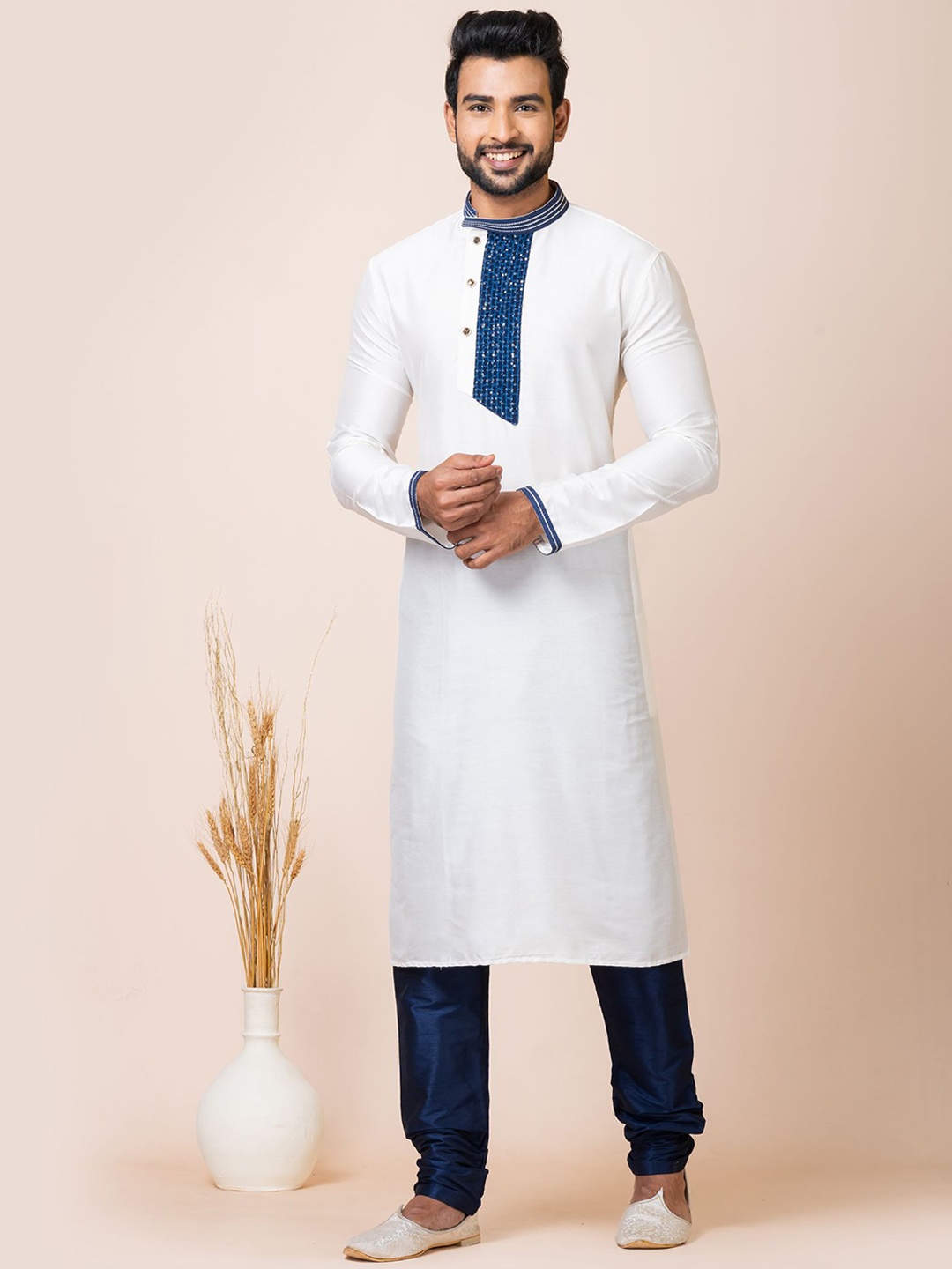 

ROOTED LIBAAS Yoke Design Regular Sequinned Straignt Kurta With Churidar, White