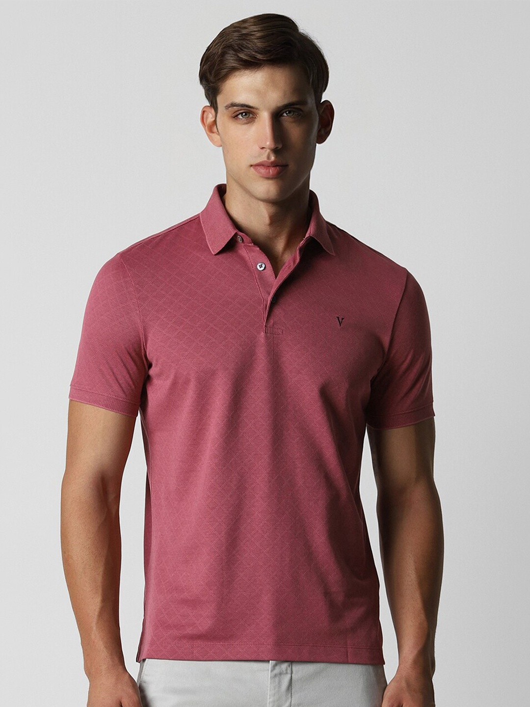 

Van Heusen Self Design Textured Polo Collar Pure Cotton Casual T-shirt, Maroon
