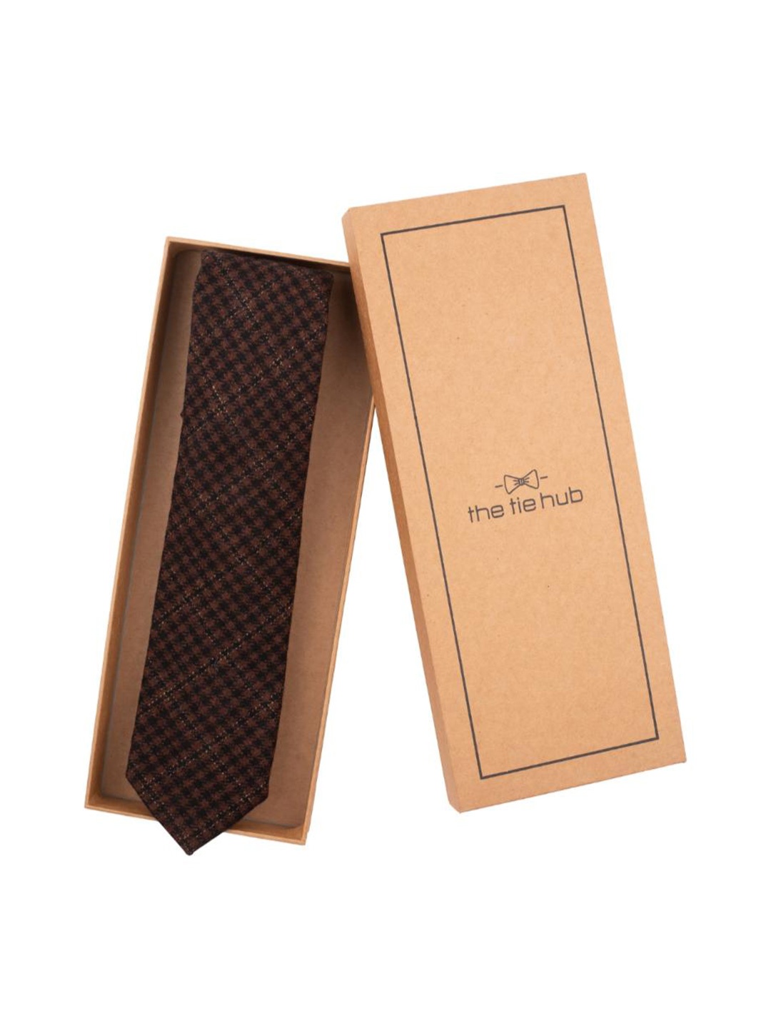 

The Tie Hub Men Woven Design Wool Broad Tie, Brown