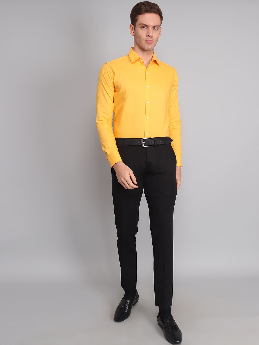 

TRYBUY.IN Original Shirt Collar Long Sleeves Cotton Casual Shirt, Yellow
