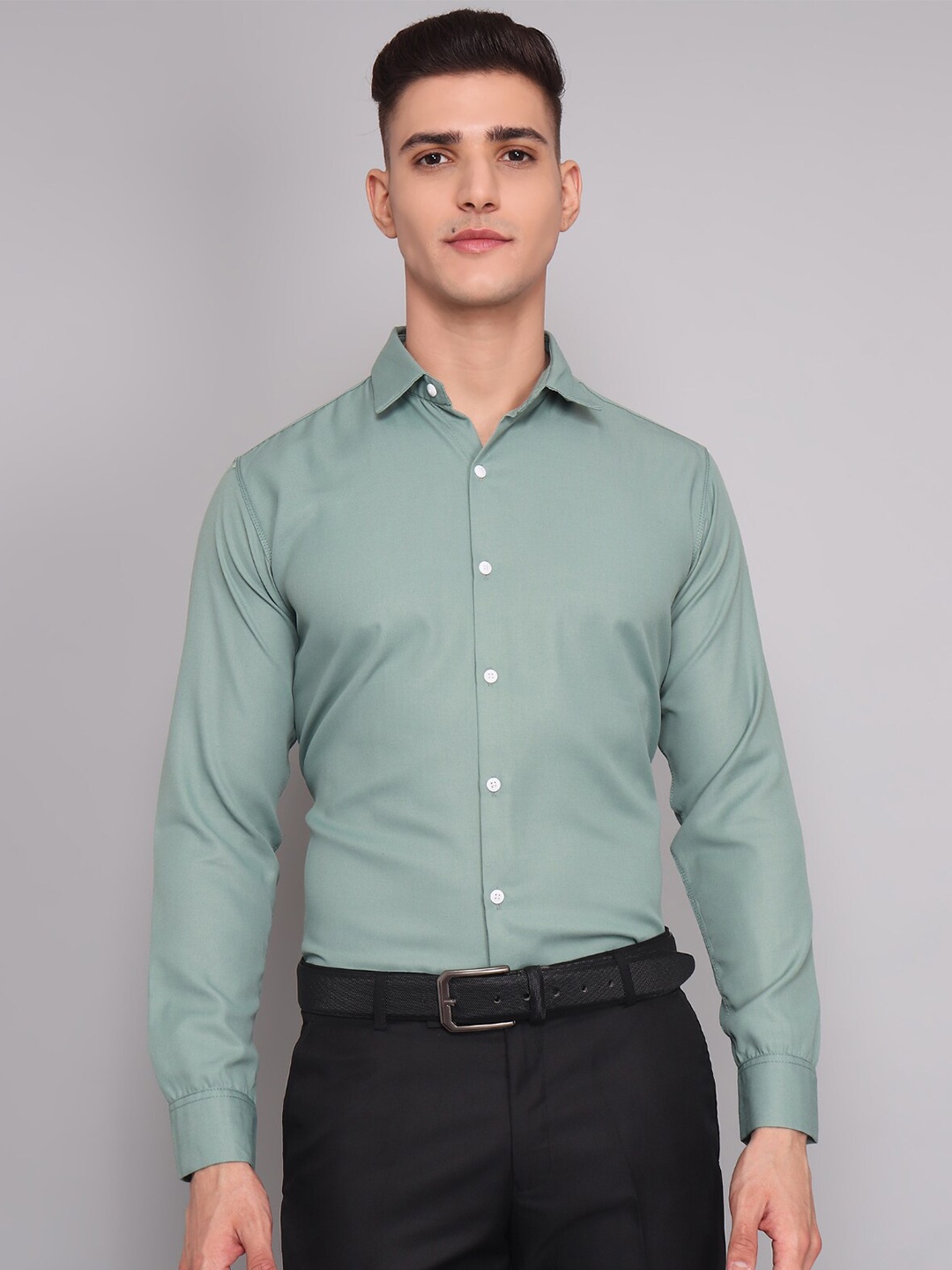 

TRYBUY.IN Original Spread Collar Long Sleeves Cotton Casual Shirt, Green