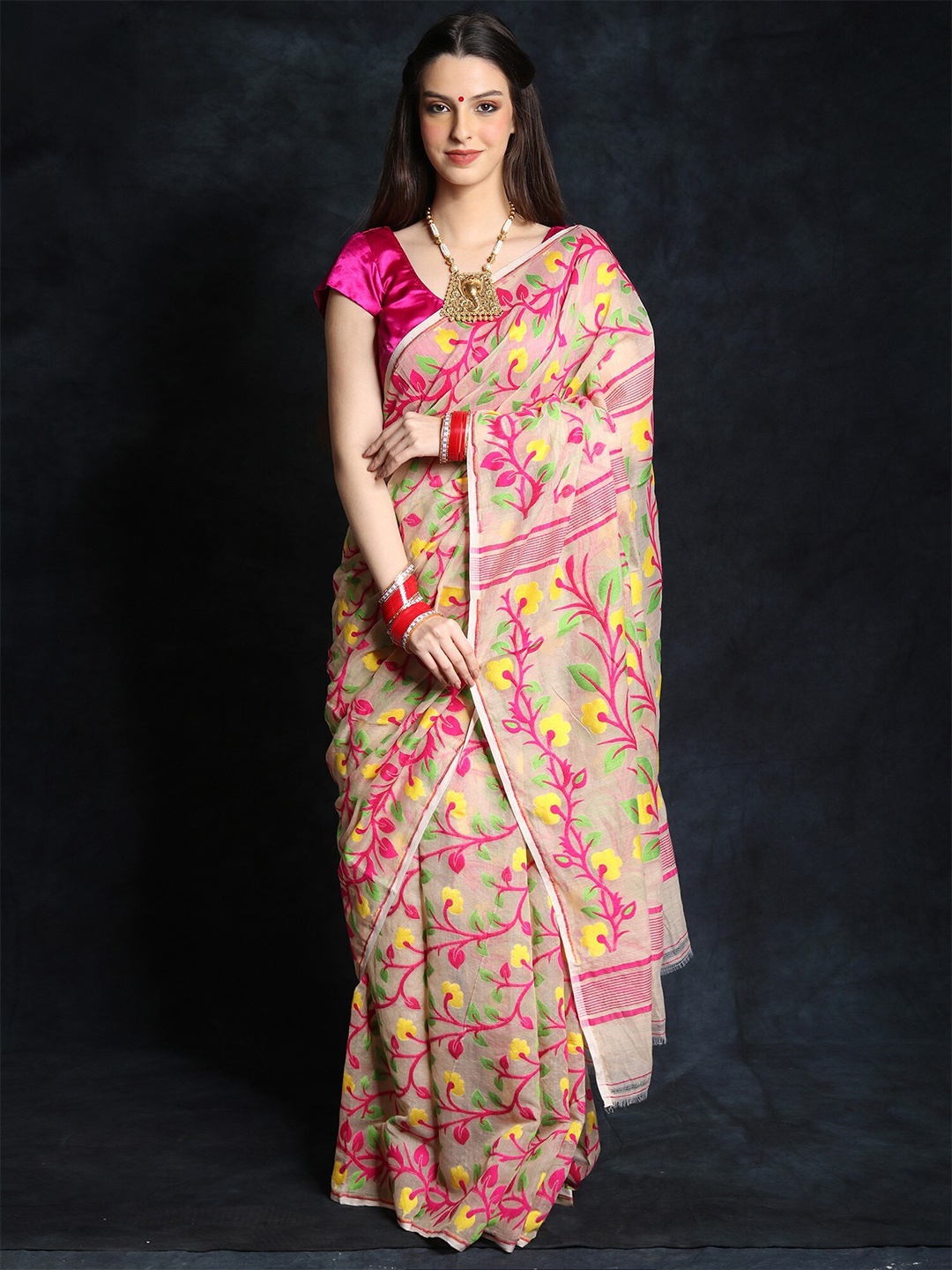 

Exotic India Woven Design Zari Sambalpuri Saree, Pink