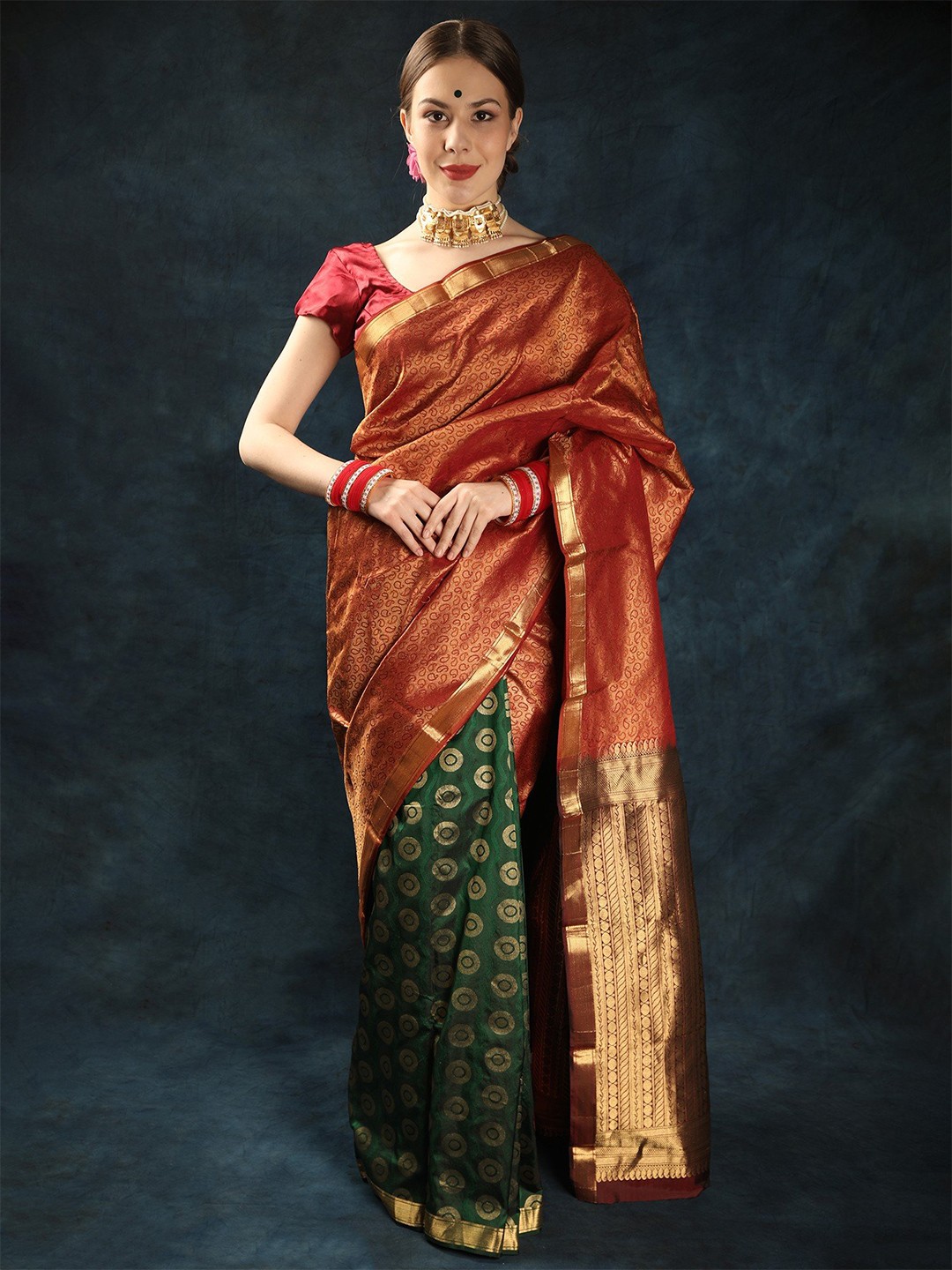 

Exotic India Woven Design Zari Pure Silk Saree, Green