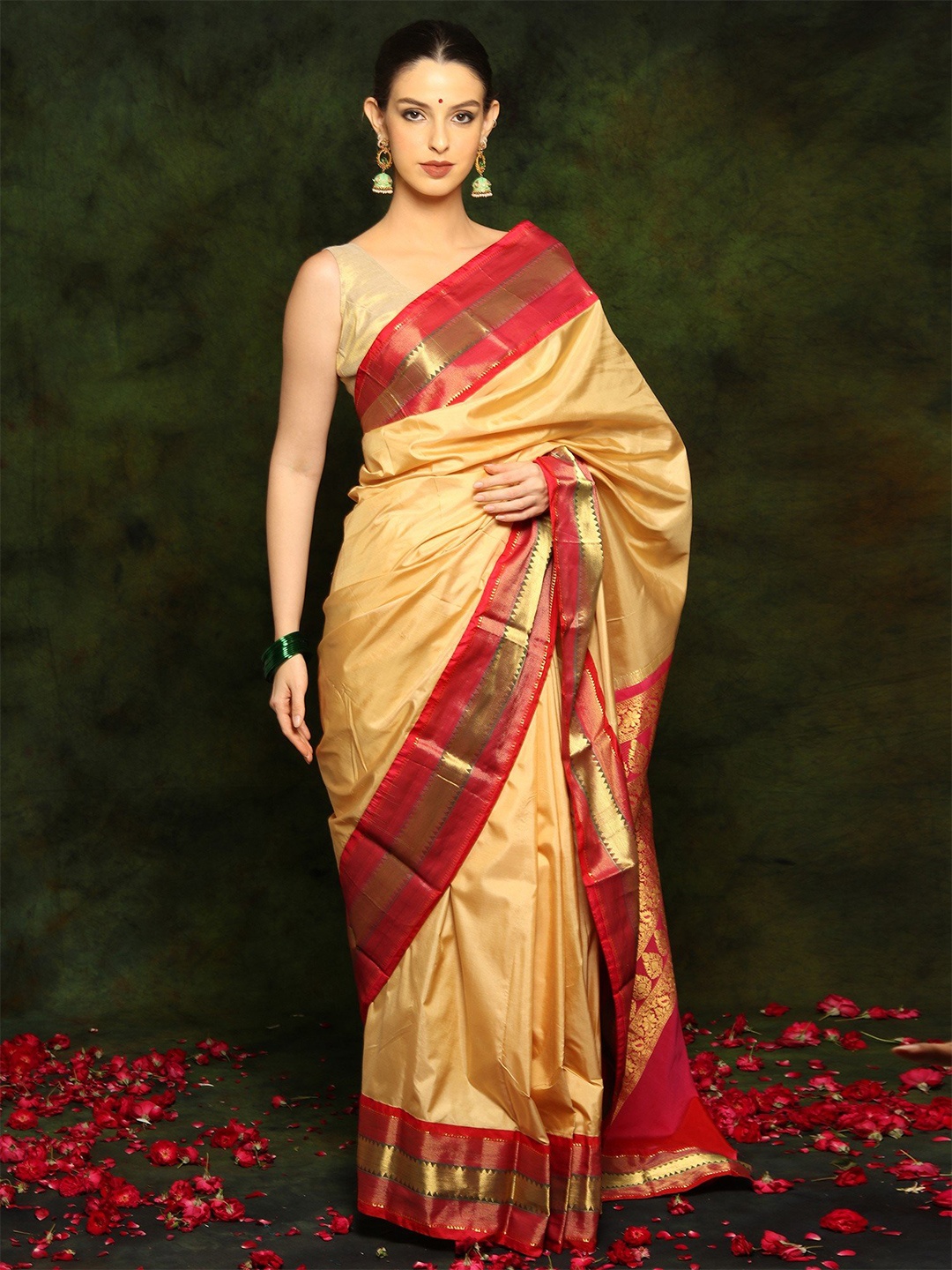 

Exotic India Zari Art Silk Kanjeevaram Saree, Yellow