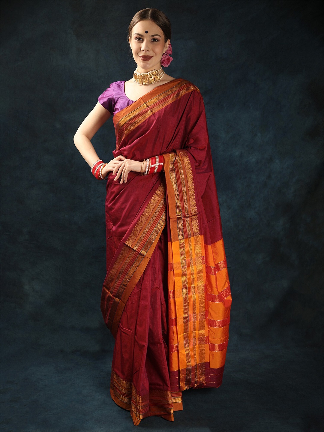 

Exotic India Women Zari Art Silk Saree With Blouse piece, Red