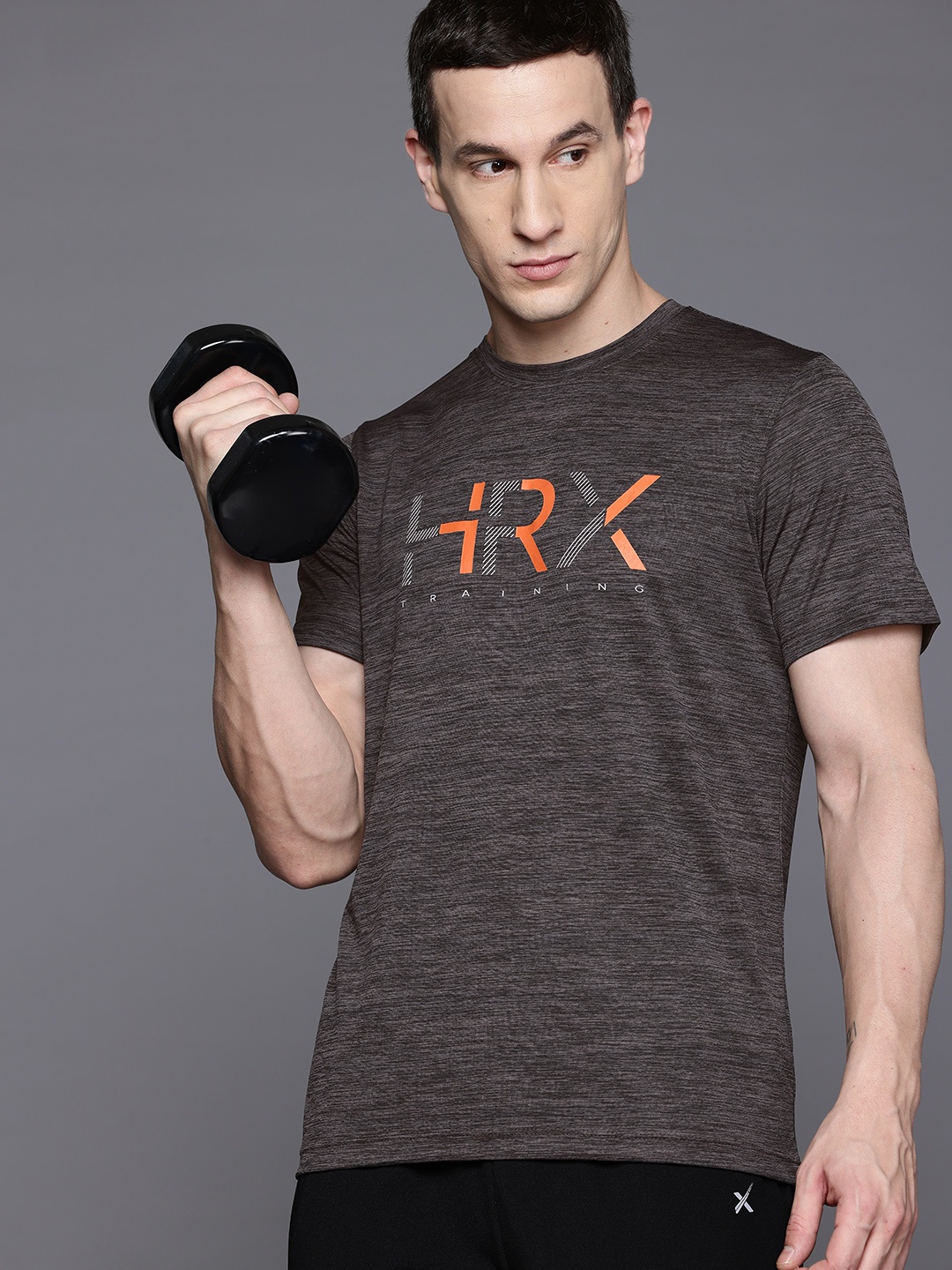 

HRX by Hrithik Roshan Men Brand Logo Printed Sports T-shirt, Grey