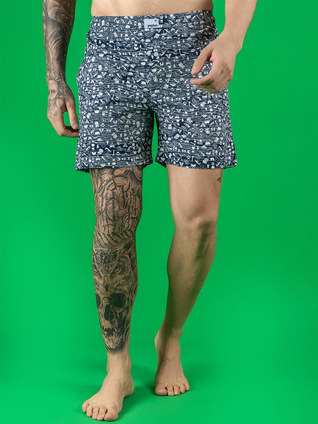 

PEPLOS Printed Pure Cotton Boxers MSB SS24 304, Blue