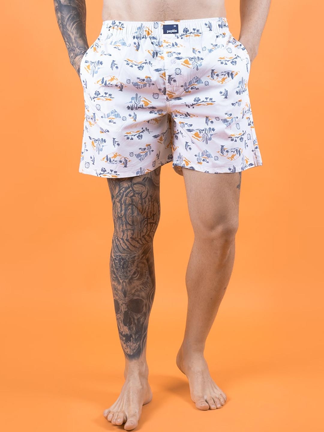 

PEPLOS Printed Pure Cotton Boxers, White