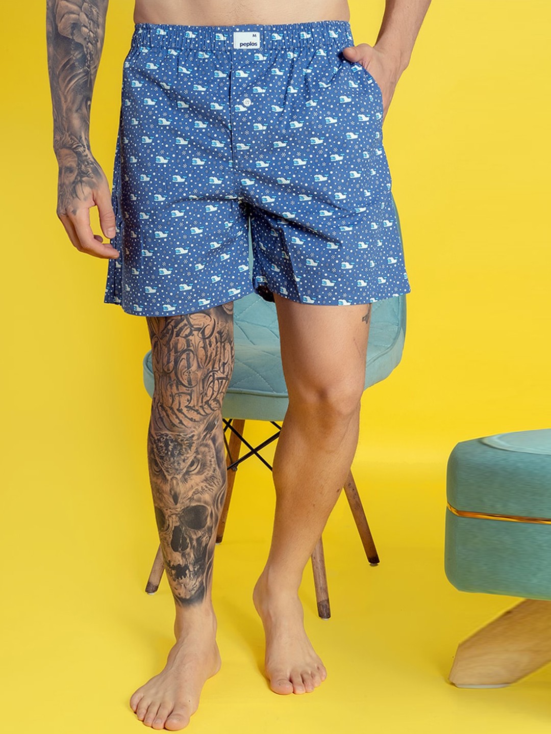 

PEPLOS Printed Pure Cotton Boxers MSB SS24 301, Blue