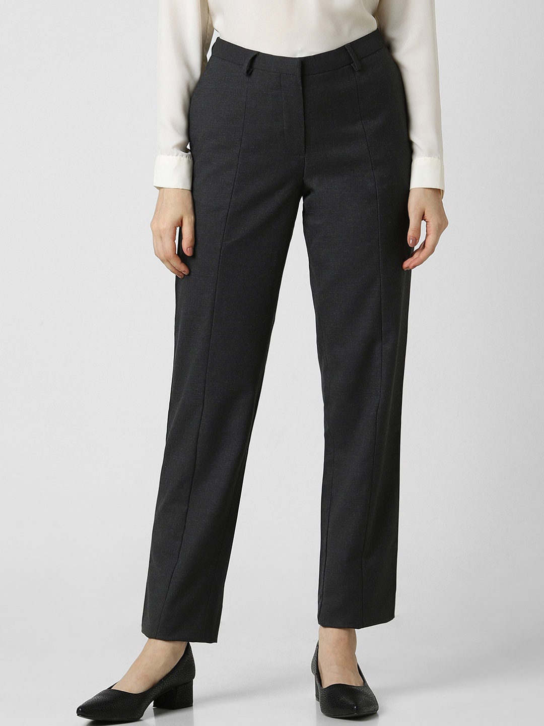 

Van Heusen Woman Women Mid Rise Formal Trousers, Grey