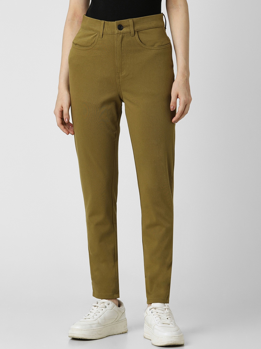 

Van Heusen Woman Women Mid-Rise Plain Regular Trousers Trousers, Olive