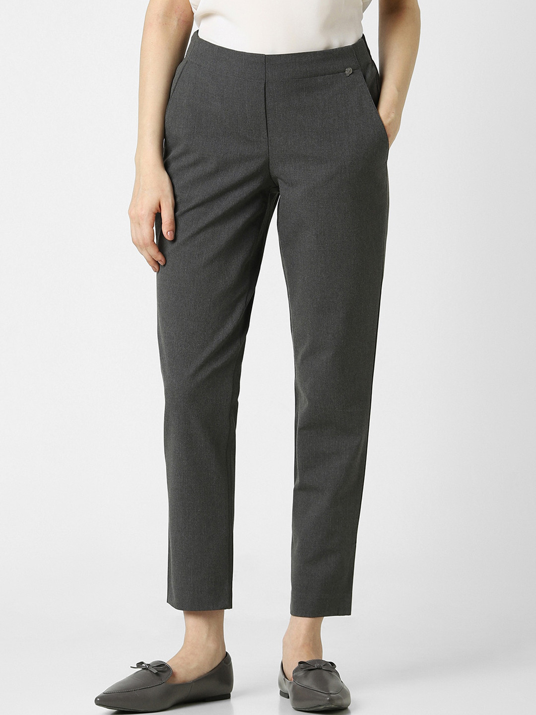 

Van Heusen Woman Women Mid-Rise Plain Formal Trousers Trousers, Grey