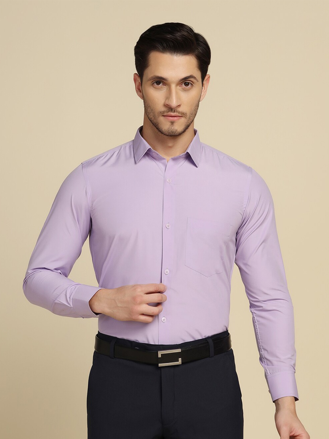 

TAHVO Smart Slim Fit Spread Collar Formal Shirt, Purple