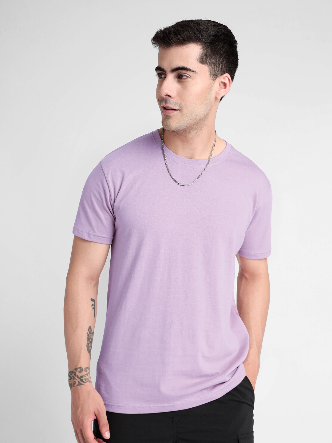 

Beyoung Round Neck Short Sleeves Cotton Casual T-shirt, Purple