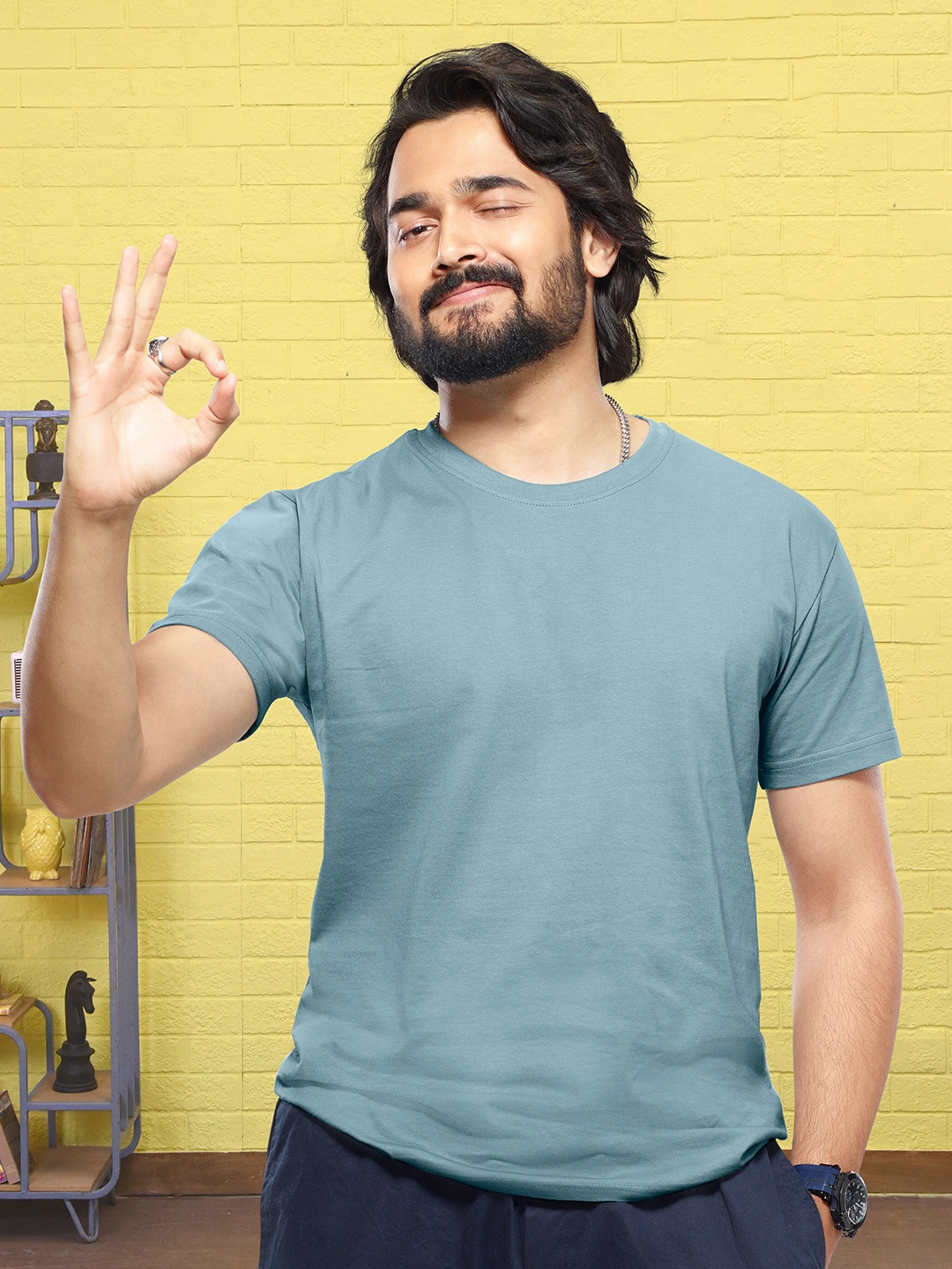 

Beyoung Round Neck Cotton T-shirt, Blue
