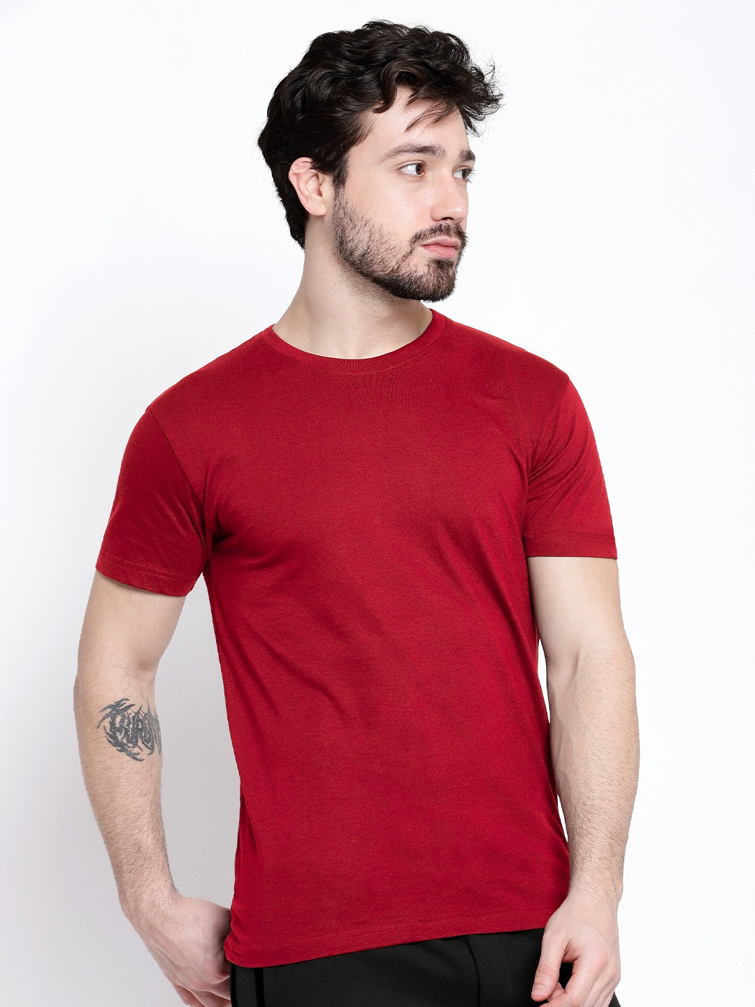 

Beyoung Round Neck Short Sleeves Cotton Casual T-shirt, Red