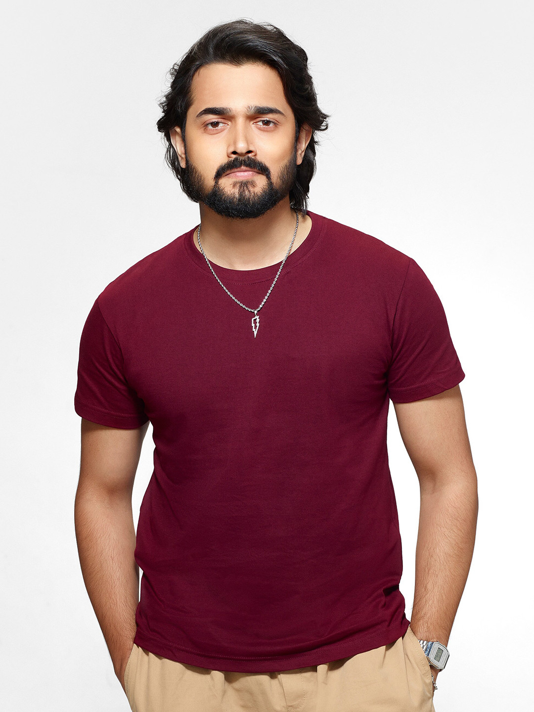 

Beyoung Round Neck Short Sleeves Cotton T-shirt, Burgundy