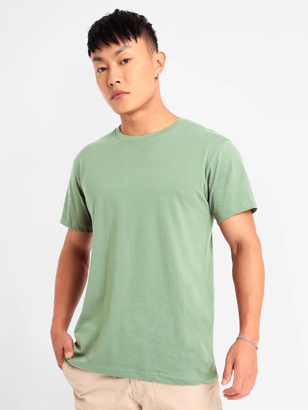 

Beyoung Round Neck Cotton T-shirt, Green