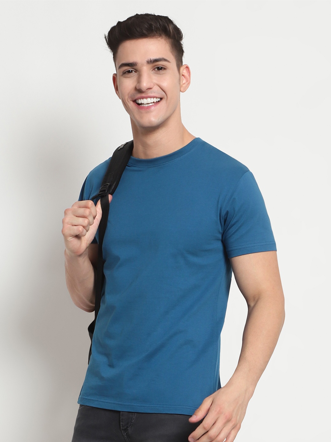 

Beyoung Round Neck Short Sleeves Cotton Casual T-shirt, Blue