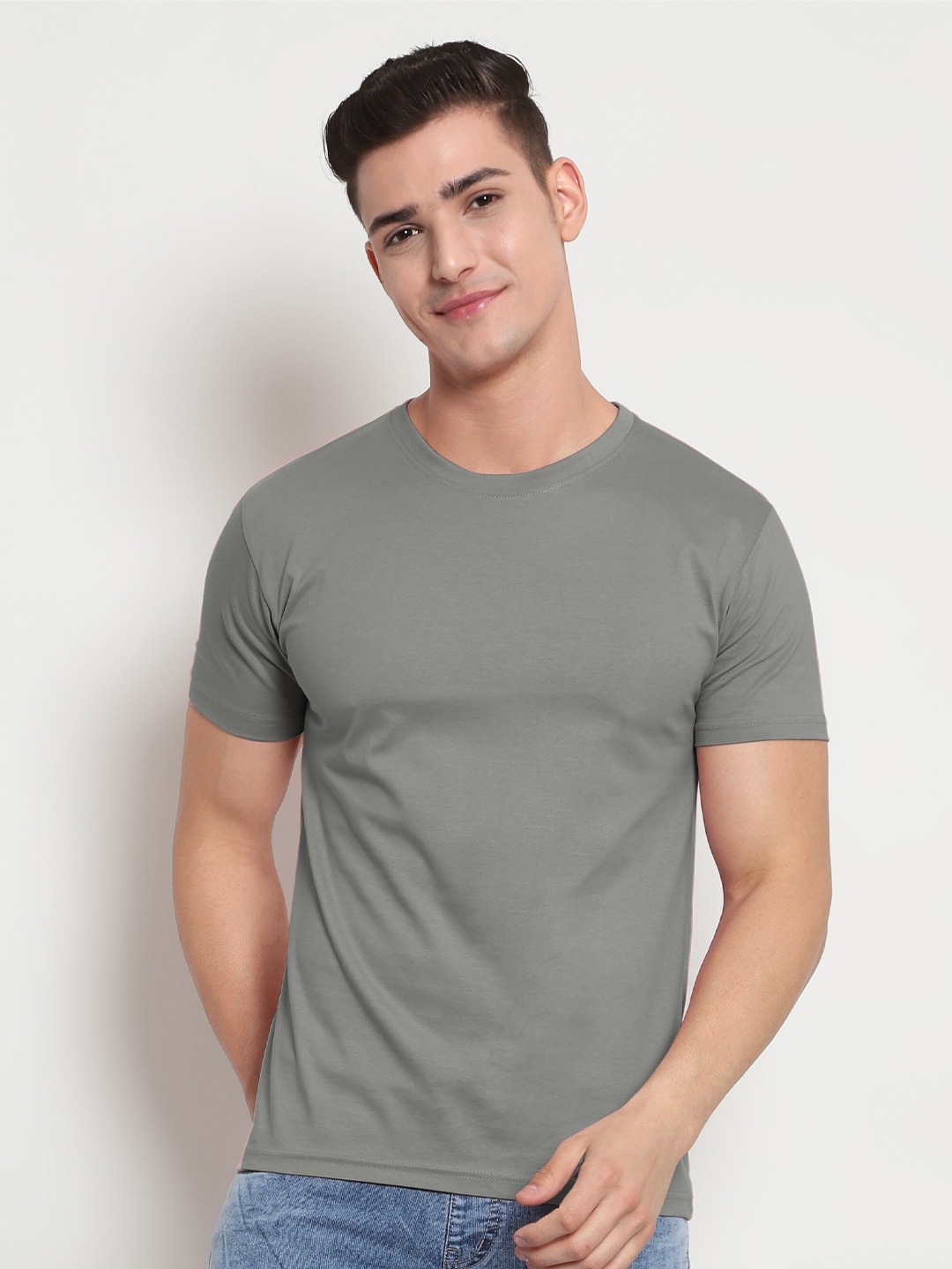

Beyoung Round Neck Short Sleeves Cotton Casual T-shirt, Grey