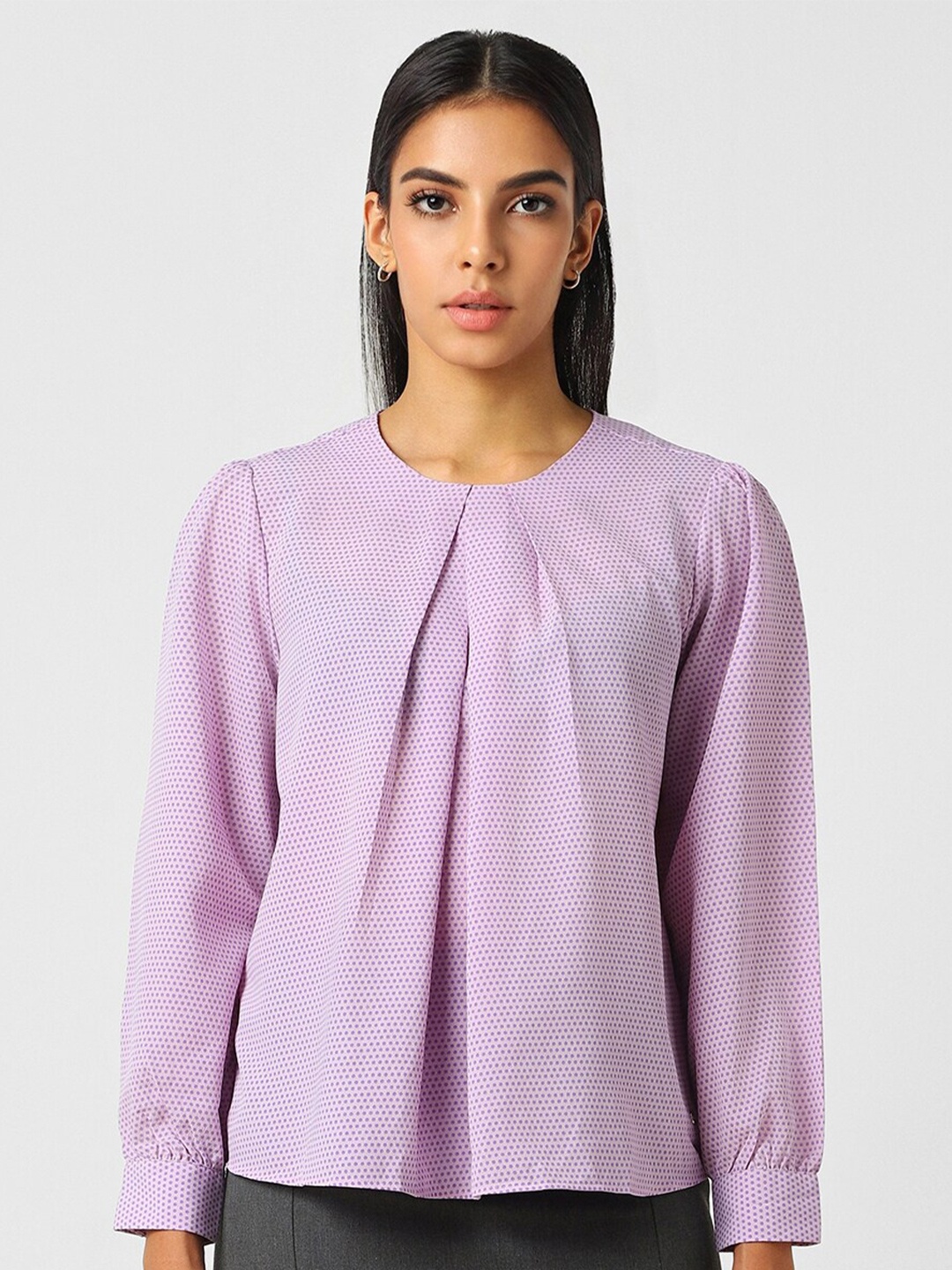 

Van Heusen Woman Round Neck Cuffed Sleeves Regular Top, Purple