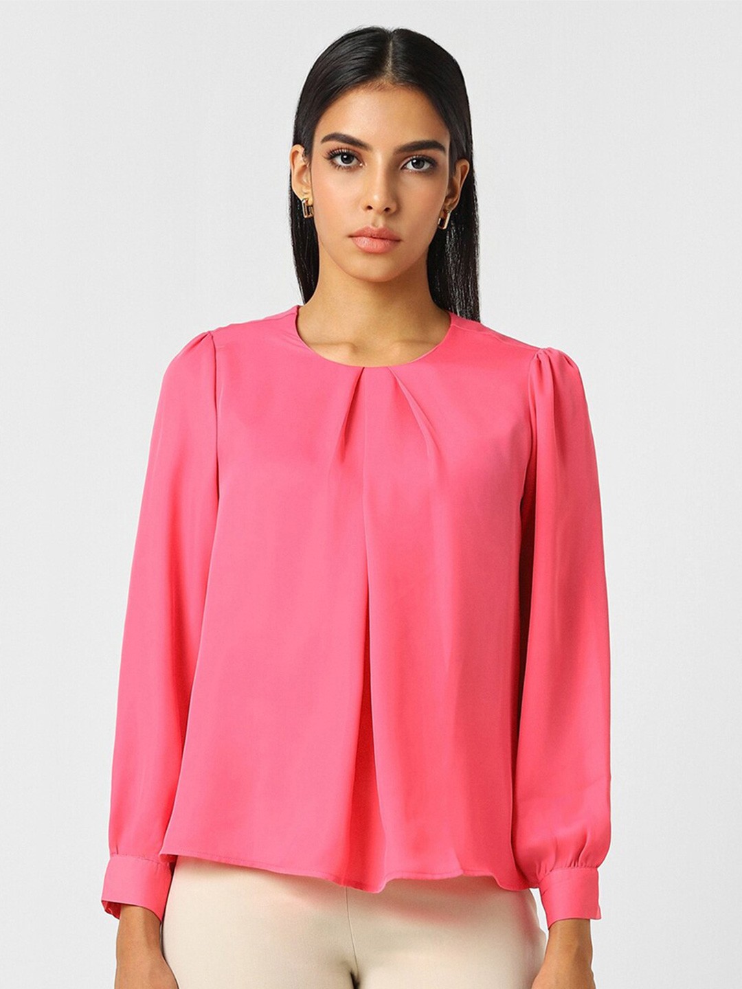 

Van Heusen Woman Round Neck Long Sleeves Regular Top, Pink