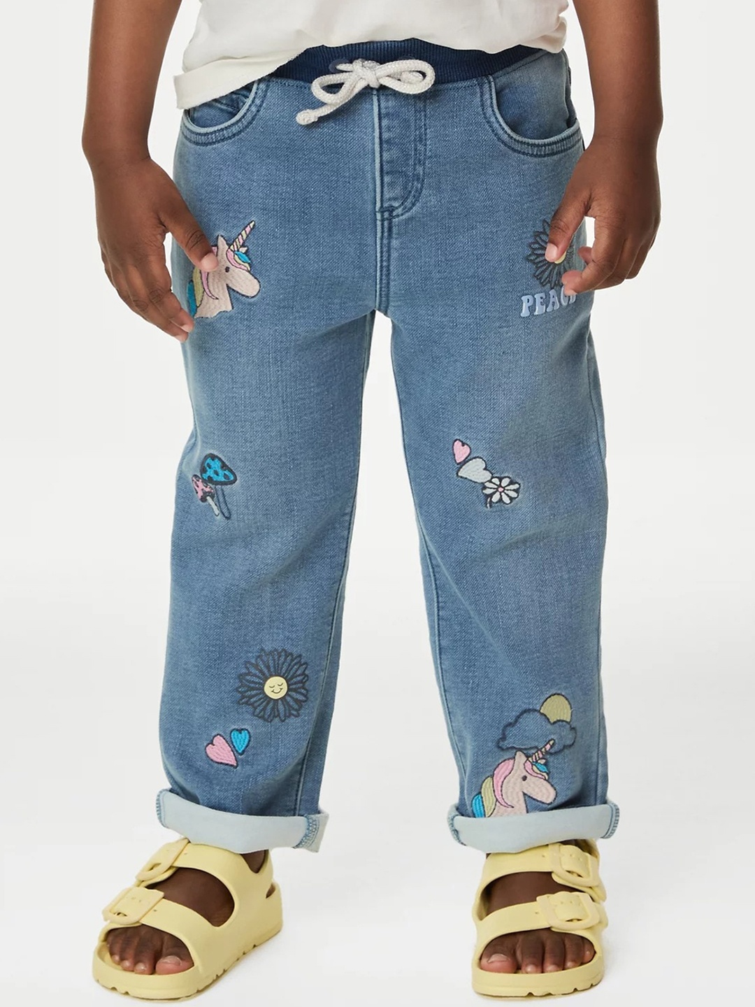 

Marks & Spencer Girls Blue Embroidered High-Rise Clean Look Stretchable Jeans