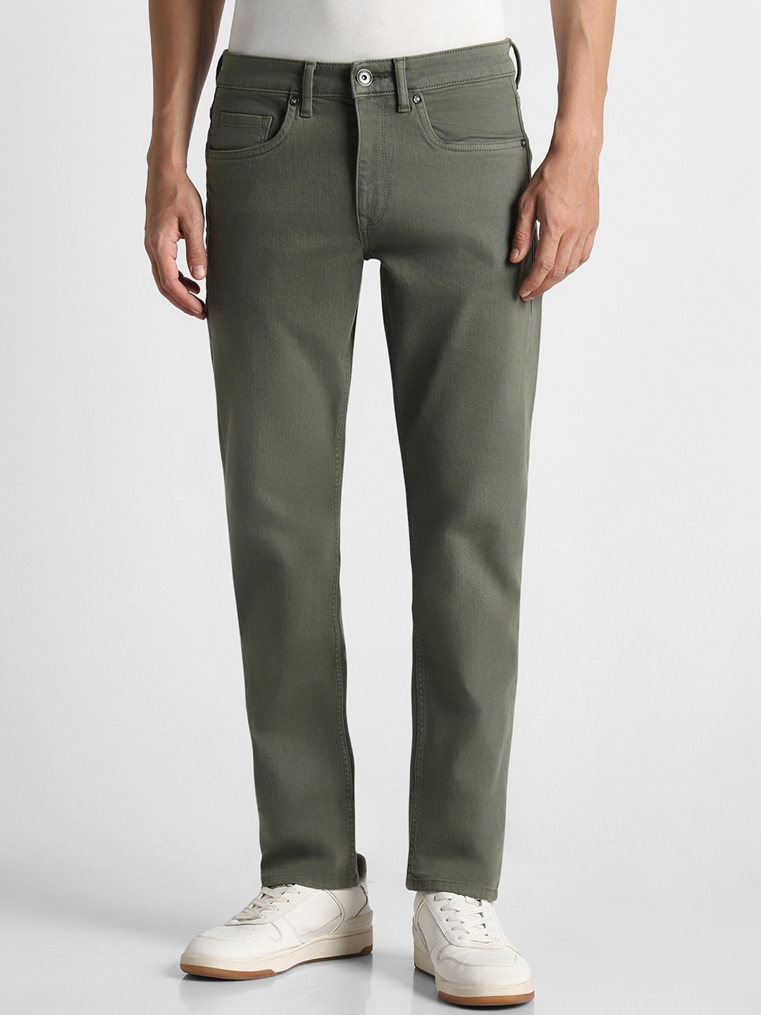 

Louis Philippe Jeans Men Slim Fit Clean Look Pure Cotton Jeans, Olive